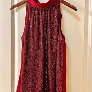 Fun & Festive Cranberry Sequins & Satin Top